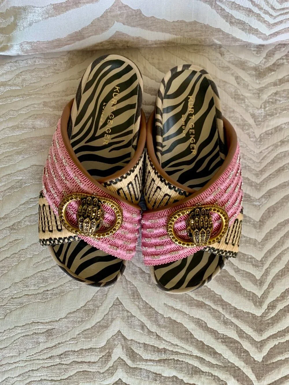 SOLD KG Chelsea Mixed Media Pink and Zebra Cross Strap Sandals Size 7.5 - Picture 2 of 10
